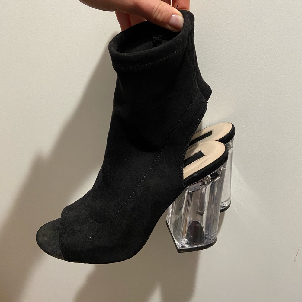 Block heel sock party open toe boots